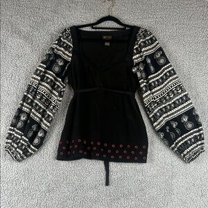 Anthropologie Fei Puff Long Sleeve  100% Silk Top Size 4